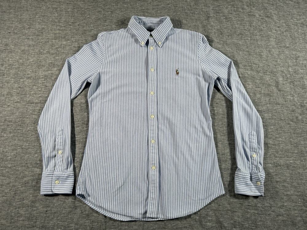 Polo Ralph Lauren Knit Oxford Kids Large Blue White Stripe Cotton Long Sleeve